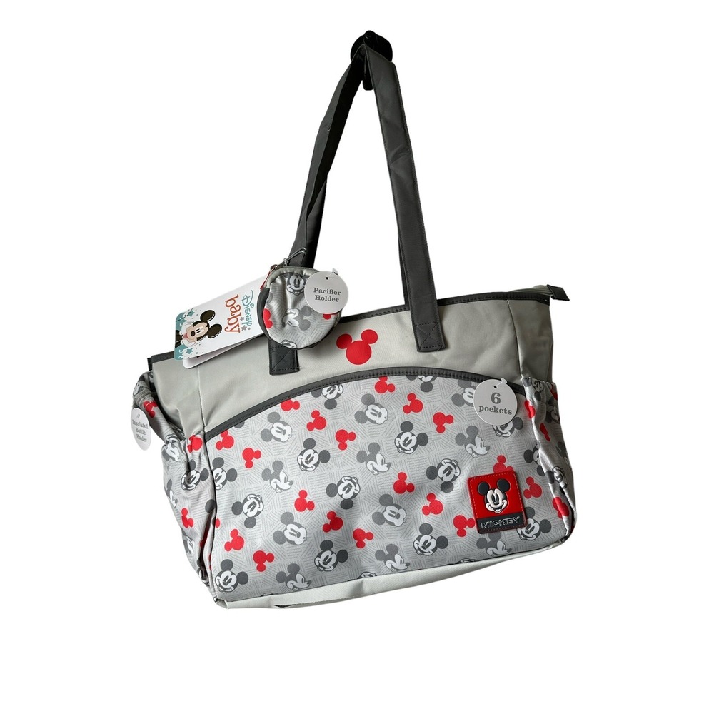 Mickey Mouse Multi Piece Diaper Bag Set 6-Pockets 3 Other Nice Inclusions